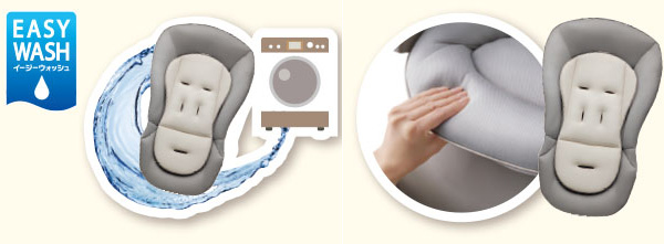  シート、新生児マット、肩ベルトカバー、股ベルトカバーが洗濯機で丸洗いできます。