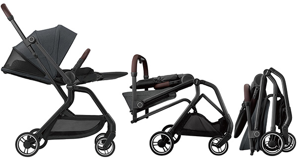 ベビーカー レンタル コンビ　auto N first BN オートクローズ機構で素早く簡単に小さく折り畳め自立します。